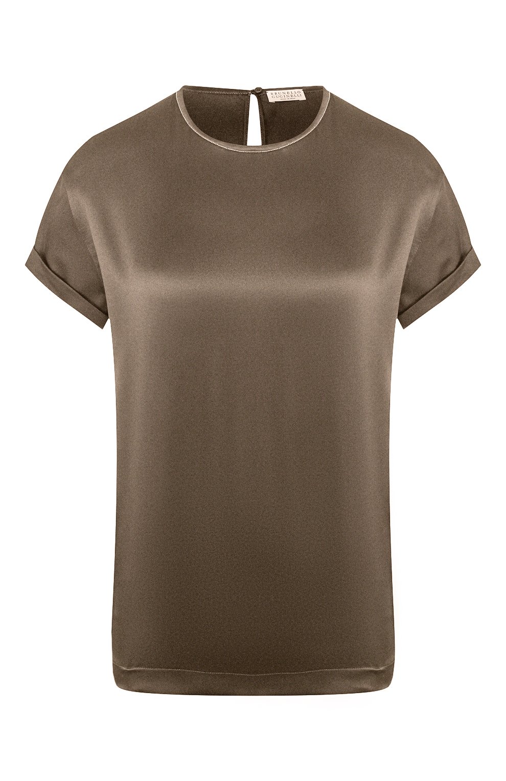 Шелковый топ BRUNELLO CUCINELLI хаки цвета по цене 96350 руб., арт. M0C59DE310, фото 1 Шелковый топ BRUNELLO CUCINELLI, арт. M0C59DE310, фото 1