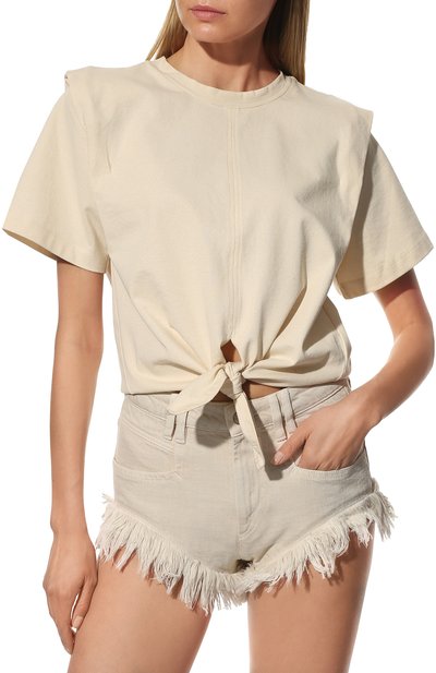 Хлопковая футболка ISABEL MARANT кремового цвета по цене 34500 руб., арт. TS0817-22P037I/ZELIKIA, фото 3 Хлопковая футболка ISABEL MARANT, арт. TS0817-22P037I/ZELIKIA, фото 3