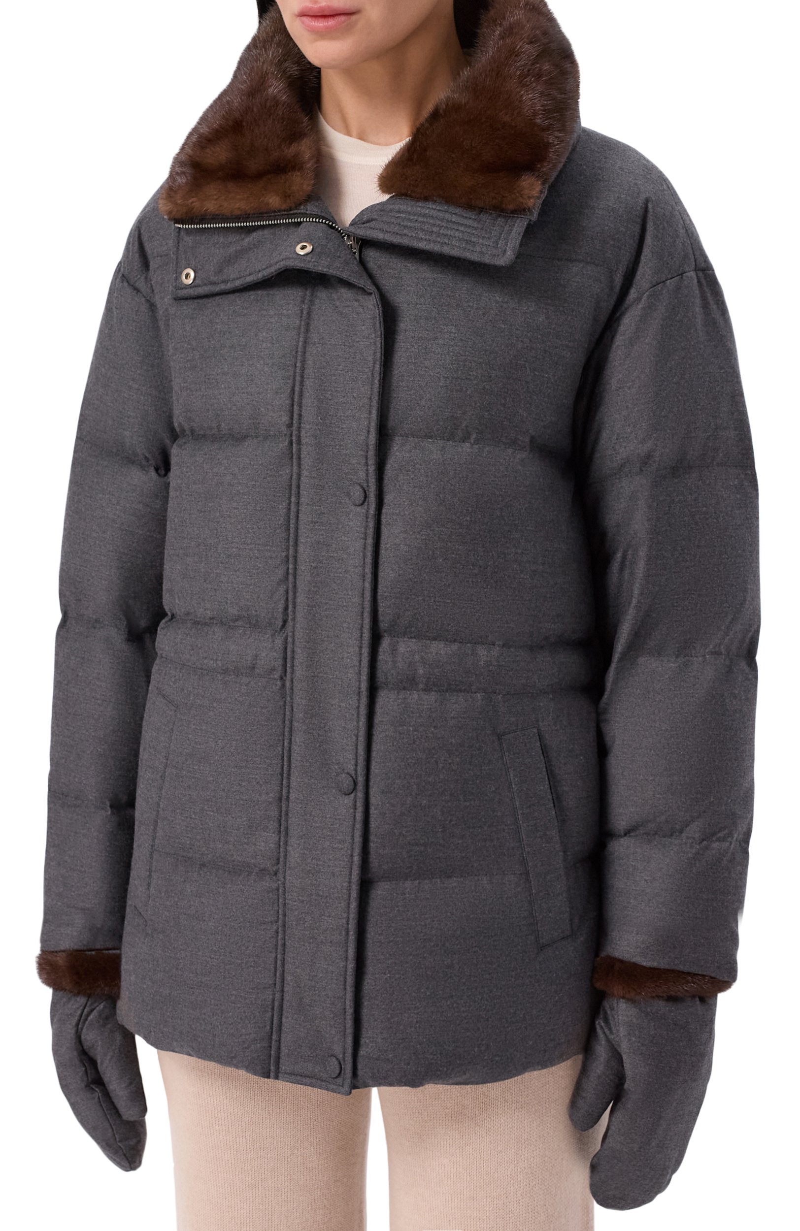 Пуховик из шерсти и шелка с отделкой из норки YVES SALOMON, арт. 27WYV06772W02W, фото 6