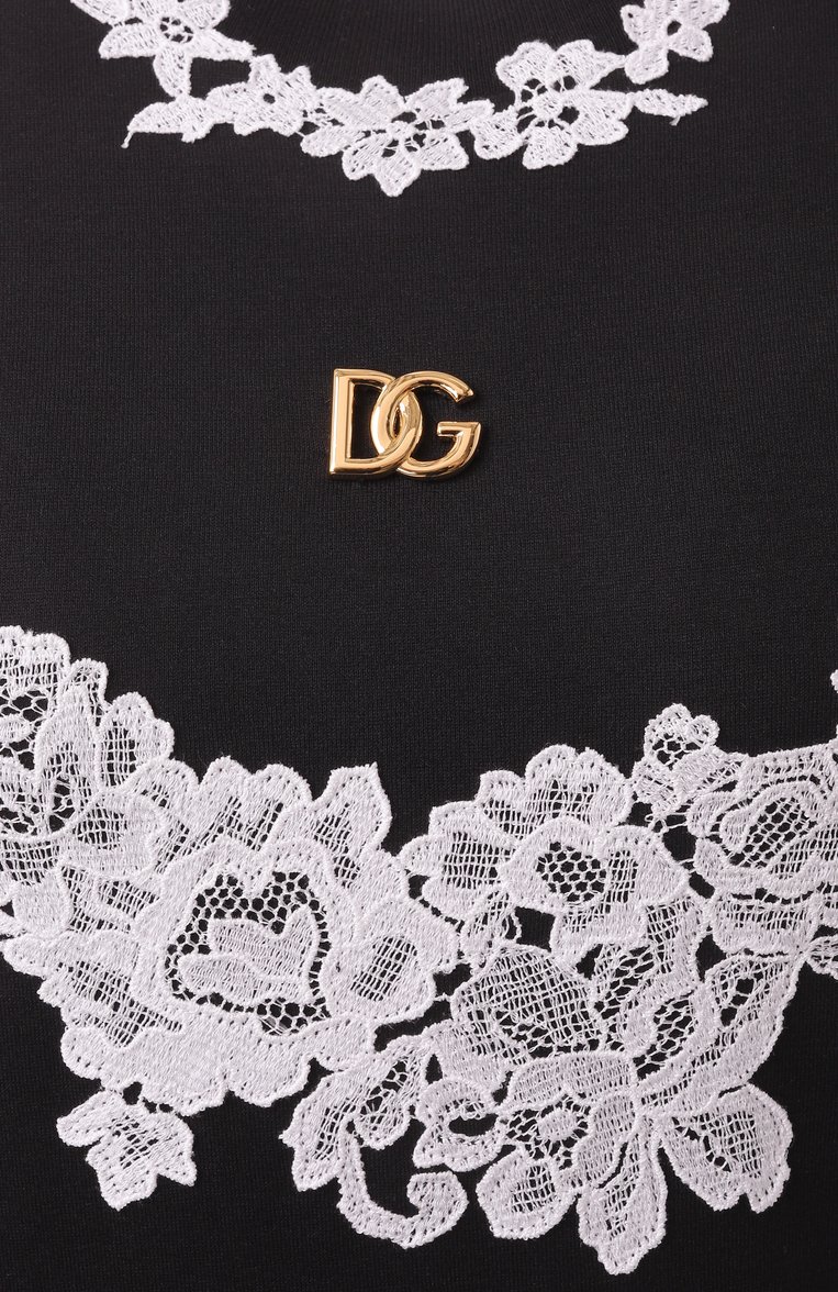 Женская хлопковая футболка DOLCE & GABBANA черного цвета, арт. F8N08T/GDCTJ | Фото 6 (Рукава: Короткие; Материал внешний: Хлопок; Длина (для топов): Стандартные; Стили: Кэжуэл; Женское Кросс-КТ: Футболка-одежда; Принт: Без принта; Автоматизация ТО: Проставлено; Размерность: Идёт в размер; Автоматизация состава: Проставлено; Re-sync: On)