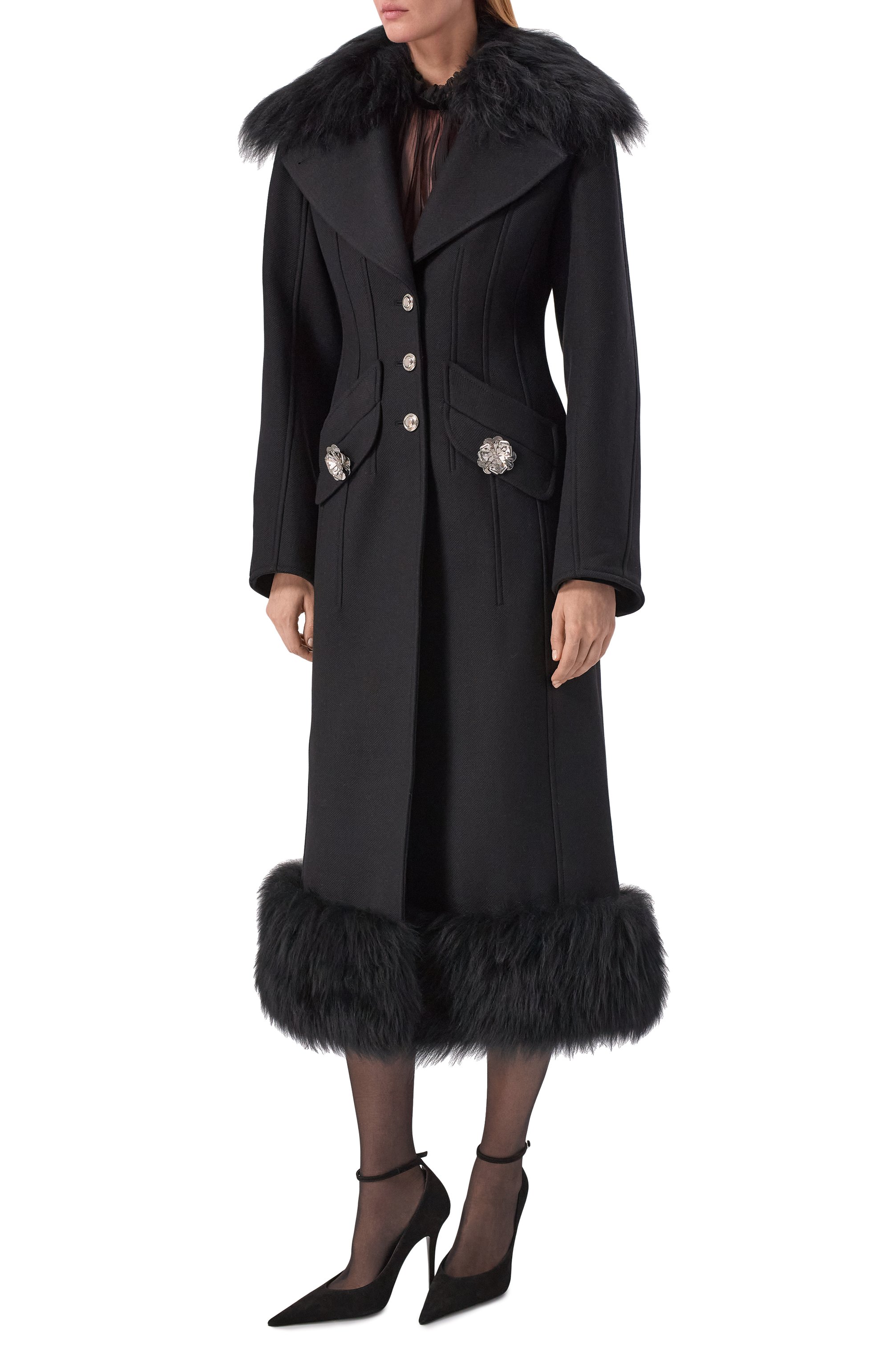 Шерстяное пальто BLUMARINE черного цвета по цене 266000 руб., арт. 4S035A, фото 3 Шерстяное пальто BLUMARINE, арт. 4S035A, фото 3