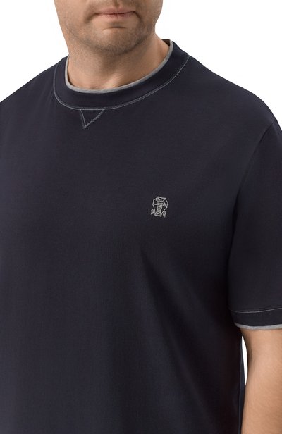 Хлопковая футболка BRUNELLO CUCINELLI темно-синего цвета по цене 62300 руб., арт. M0B137451W, фото 5 Хлопковая футболка BRUNELLO CUCINELLI, арт. M0B137451W, фото 5