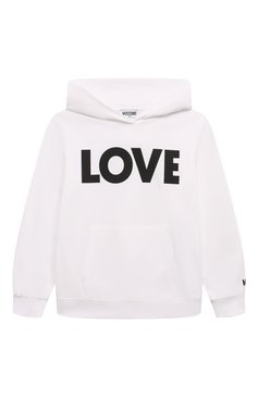 Детский хлопковое худи MOSCHINO белого цвета, арт. HDF063/LCA61/10-14 | Фото 1 (Материал внешний: Хлопок; Драгоценные камни: Проставлено; Рукава: Длинные; Материал сплава: Проставлено; Девочки Кросс-КТ: Худи-одежда; Ростовка одежда: 10 - 11 лет | 140 - 146см, 12 лет | 152 см)