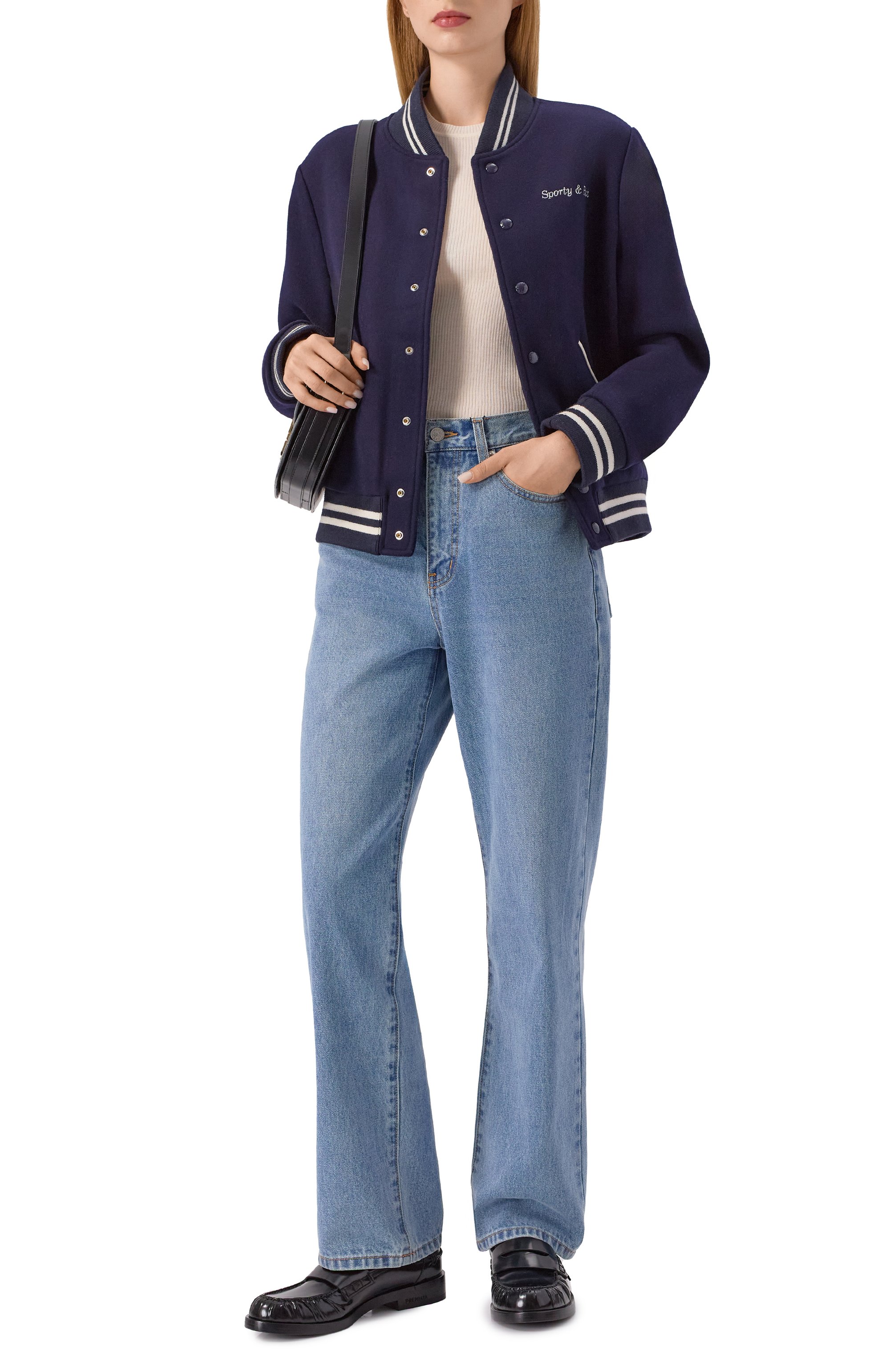 Шерстяной бомбер sporty & rich x hotel du cap-eden-roc SPORTY AND RICH темно-синего цвета по цене 99500 руб., арт. 0W00760666BL106, фото 2 Шерстяной бомбер sporty & rich x hotel du cap-eden-roc SPORTY AND RICH, арт. 0W00760666BL106, фото 2