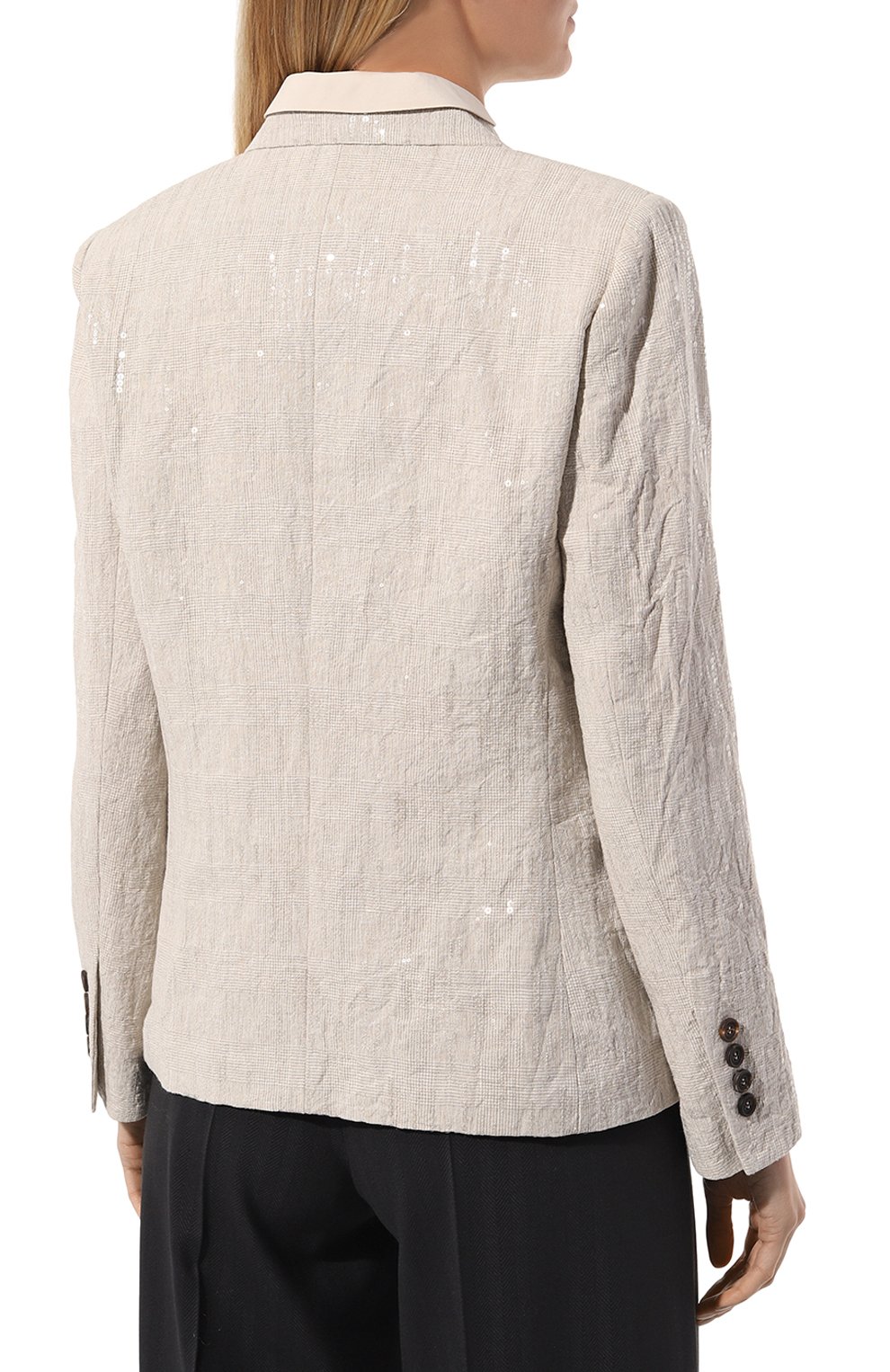 Льняной жакет с отделкой пайетками BRUNELLO CUCINELLI кремового цвета по цене 779500 руб., арт. MH5842371, фото 4 Льняной жакет с отделкой пайетками BRUNELLO CUCINELLI, арт. MH5842371, фото 4