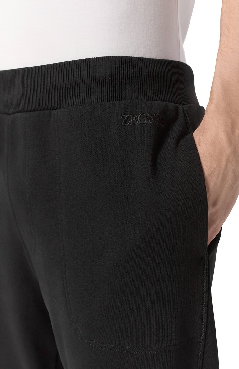 Мужские хлопковые джоггеры ZEGNA черного цвета, арт. N6N00/194 | Фото 5 (Автоматизация ТО: Проставлено; Длина (брюки, джинсы): Стандартные; Автоматизация состава: Проставлено; Материал внешний: Хлопок; Силуэт М (брюки): Джоггеры; Стили: Спорт-шик)