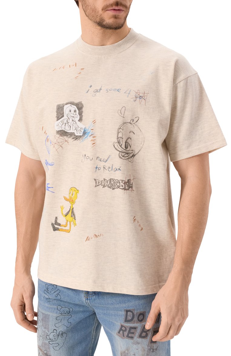 Мужская хлопковая футболка DOMREBEL светло-бежевого цвета, арт. BEAKER/T-SHIRT | Фото 3 (Рукава: Короткие; Длина (для топов): Стандартные; Стили: Гранж; Принт: С принтом; Материал внешний: Хлопок; Мужское Кросс-КТ: Футболка-одежда; Кросс-КТ: Джерси)