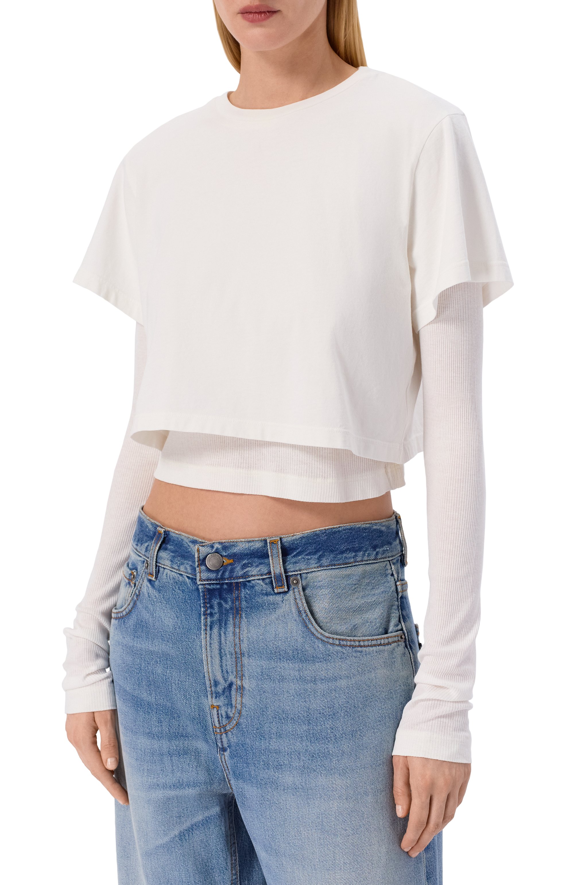 Хлопковый лонгслив AGOLDE белого цвета по цене 29950 руб., арт. A74241611, фото 3 Хлопковый лонгслив AGOLDE, арт. A74241611, фото 3