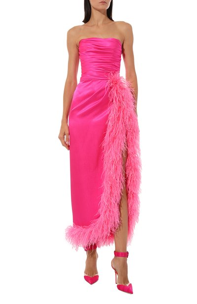 Атласное платье с отделкой перьями SASHA KIM, арт. УТ-00001287, фото 3