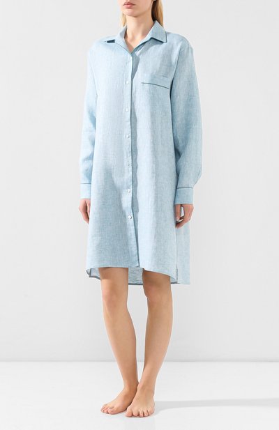 Льняная сорочка LORO PIANA голубого цвета по цене 99250 руб., арт. FAL1537, фото 3 Льняная сорочка LORO PIANA, арт. FAL1537, фото 3