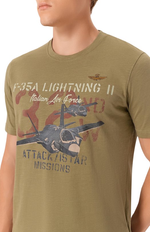 Хлопковая футболка Aeronautica Militare TS2472UJ00708 Хаки  TS2472UJ00708 Фото 5