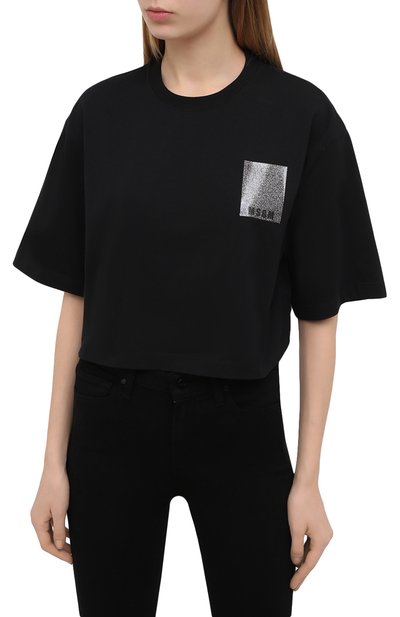 Хлопковая футболка MSGM черного цвета по цене 14850 руб., арт. 3041MDM105 217298, фото 3 Хлопковая футболка MSGM, арт. 3041MDM105 217298, фото 3