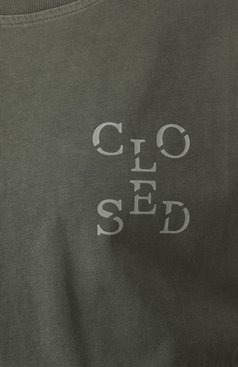 Женская хлопковая футболка CLOSED темно-зеленого цвета, арт. C95228-44H-AM | Фото 6 (Материал сплава: Проставлено; Длина (для топов): Стандартные; Рукава: Короткие; Драгоценные камни: Проставлено; С�тили: Кэжуэл; Принт: С принтом; Материал внешний: Хлопок)