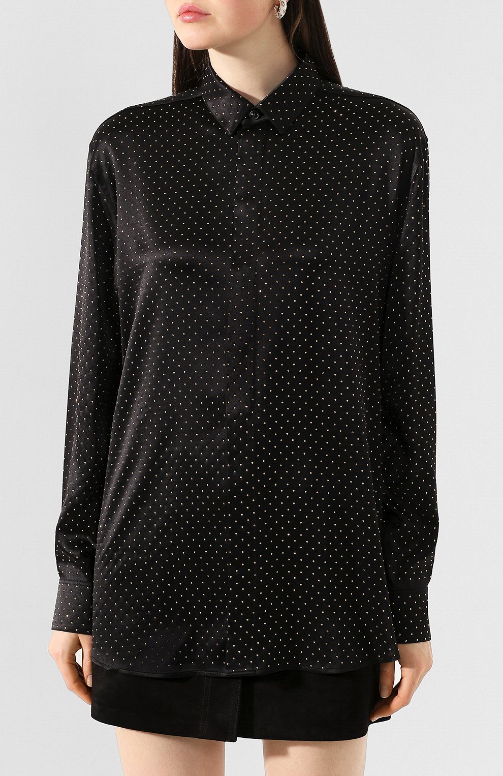 Шелковая рубашка SAINT LAURENT черного цвета по цене 168500 руб., арт. 611900/Y4A13, фото 3 Шелковая рубашка SAINT LAURENT, арт. 611900/Y4A13, фото 3