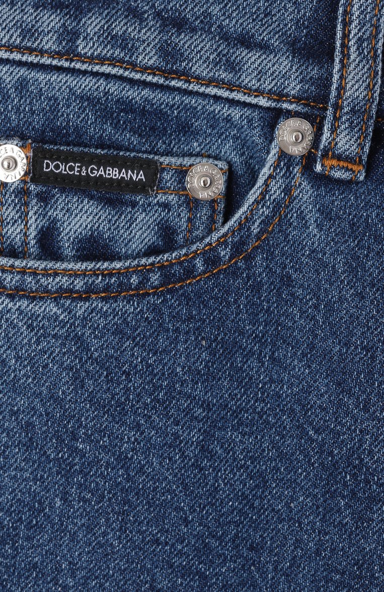 Детские джин�сы DOLCE & GABBANA синего цвета, арт. L42F75/LDC25/8-14 | Фото 3 (Нос: Не проставлено; Материал сплава: Проставлено; Детали: Потертости; Материал внешний: Хлопок; Ростовка одежда: 8 лет | 128 см, 10 - 11 лет | 140 - 146см, 13 - 15 лет | 158 см, 16 лет | 164 см)