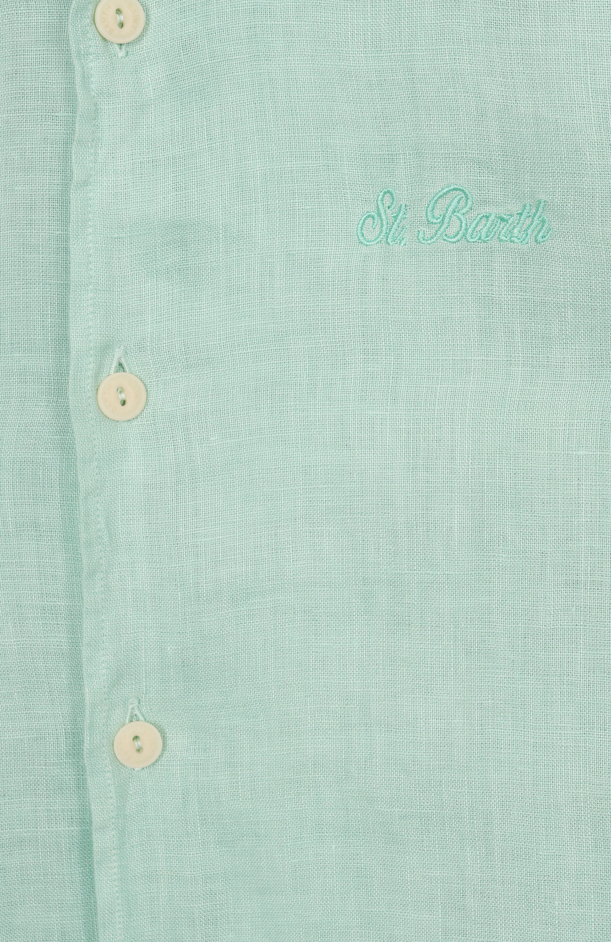 Льняная рубашка MC2 SAINT BARTH светло-зеленого цвета по цене 14300 руб., арт. AGNES/00308H, фото 3 Льняная рубашка MC2 SAINT BARTH, арт. AGNES/00308H, фото 3