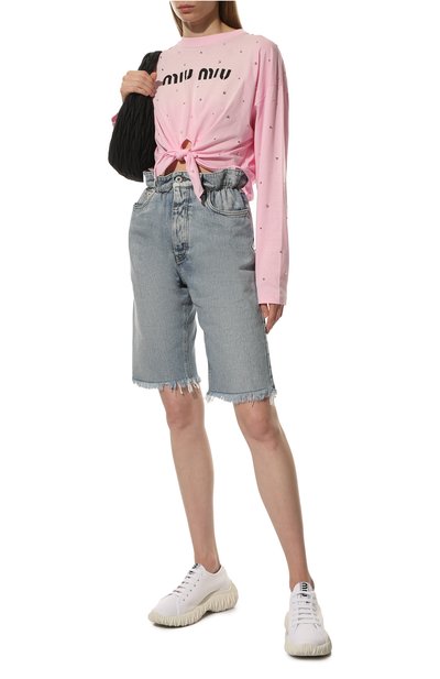 Хлопковый лонгслив MIU MIU светло-розового цвета по цене 130000 руб., арт. MJL763-1ZFS-F0028, фото 2 Хлопковый лонгслив MIU MIU, арт. MJL763-1ZFS-F0028, фото 2