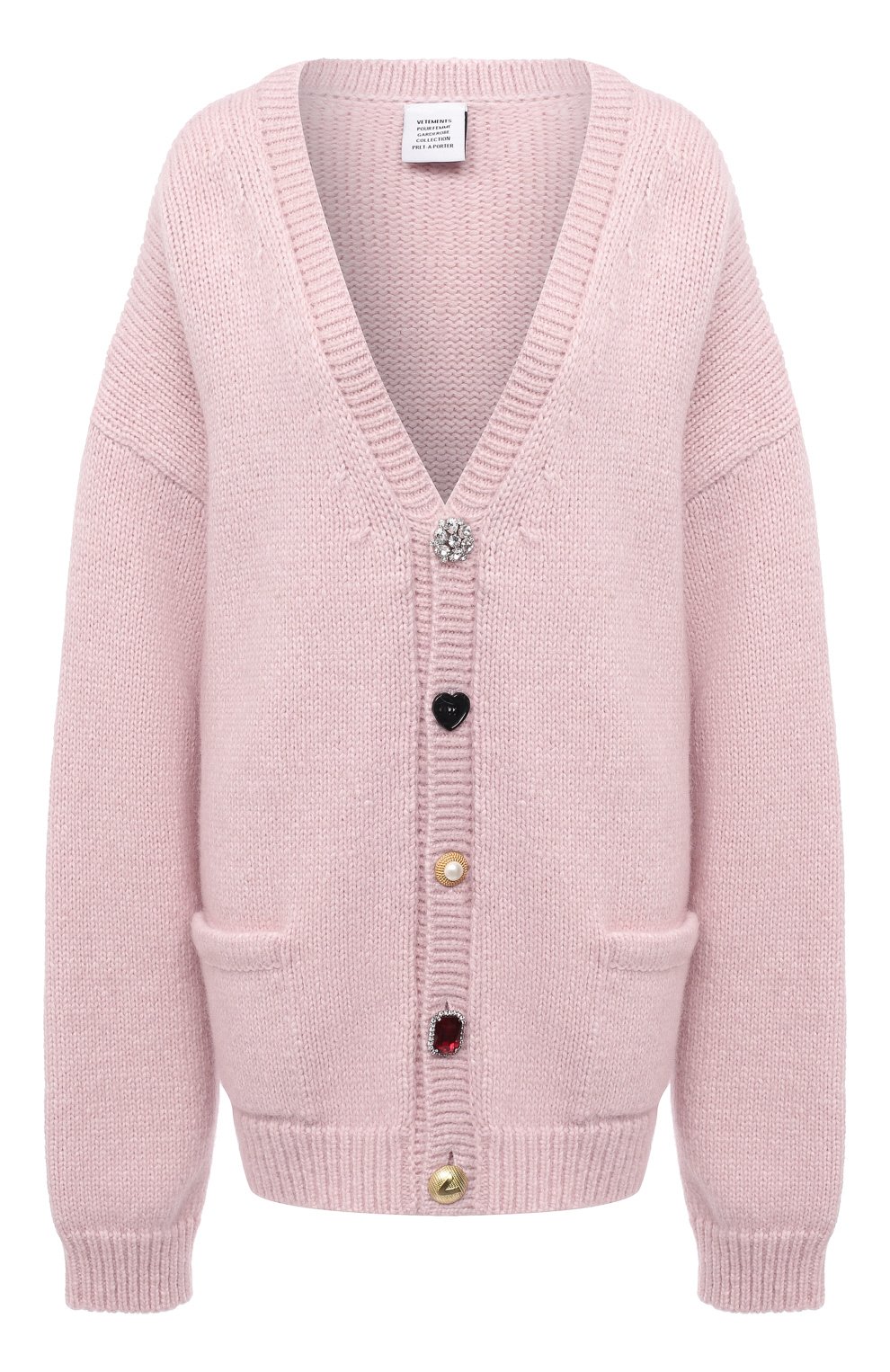 Кардиган VETEMENTS розового цвета по цене 99850 руб., арт. WE51KN500P 1399/BABY PINK, фото 1 Кардиган VETEMENTS, арт. WE51KN500P 1399/BABY PINK, фото 1