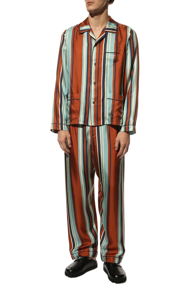 Мужская шелковая пижама PRADA разноцветного цвета, арт. PJ8B64-10P0-F0046-212 | Фото 2 (Длина (для топов): Стандартные; Рукава: Длинные; Длина (брюки, джинсы): Стандартные; Материал внешний: Шелк; Кросс-КТ: домашняя одежда)