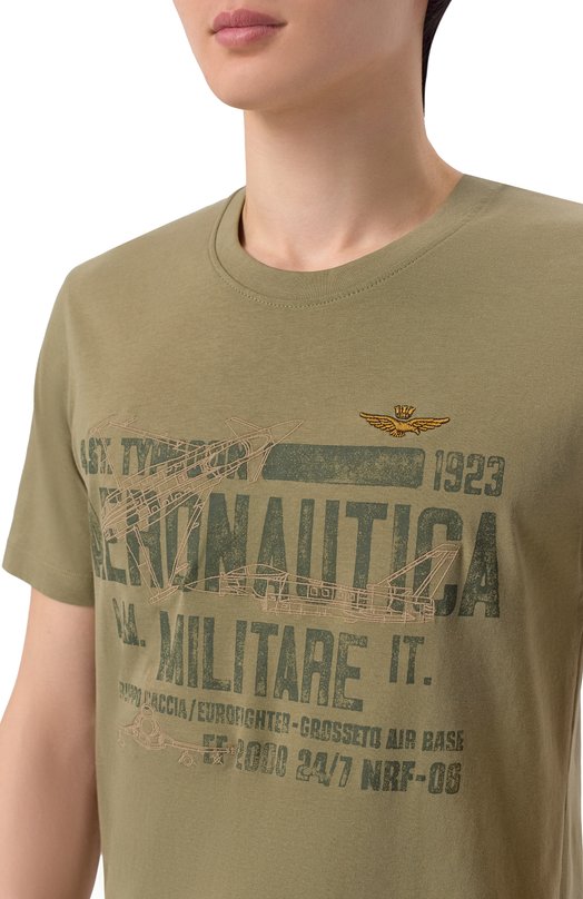 Хлопковая футболка Aeronautica Militare TS2535UJ00641 Хаки  TS2535UJ00641 Фото 5