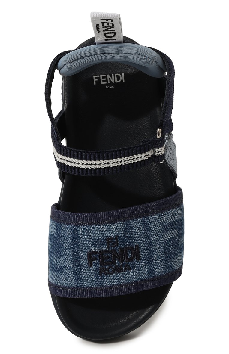 Детские текстильные сандалии FENDI синего цвета, арт. JMR437/AQ6P/27-31 | Фото 4 (Нос: Не проставлено; Материал внешний: Текстиль; Материал внутренний: Текстиль; Автоматизация состава: Проставлено)