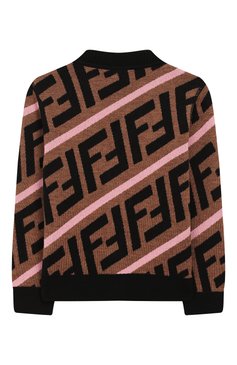 Детский шерстяной кардиган FENDI коричневого цвета, арт. JFG050/A8L7/3A-5A | Фото 2 (Рукава: Длинные; Материал внешний: Шерсть; Девочки Кросс-КТ: Кардиган-одежда; Статус проверки: Проверена категория; Материал сплава: Проставлено; Драгоценные камни: Проставлено)