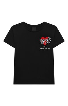 Детская хлопковая футболка GIVENCHY черного цвета, арт. H15365/6A-12A | Фото 1 (Девочки Кросс-КТ: футболка-одежда; Рукава: Короткие; Материал сплава: Проставлено; Материал внешний: Хлопок; Тематический товар: Disney; Драгоценные камни: Проставлено)