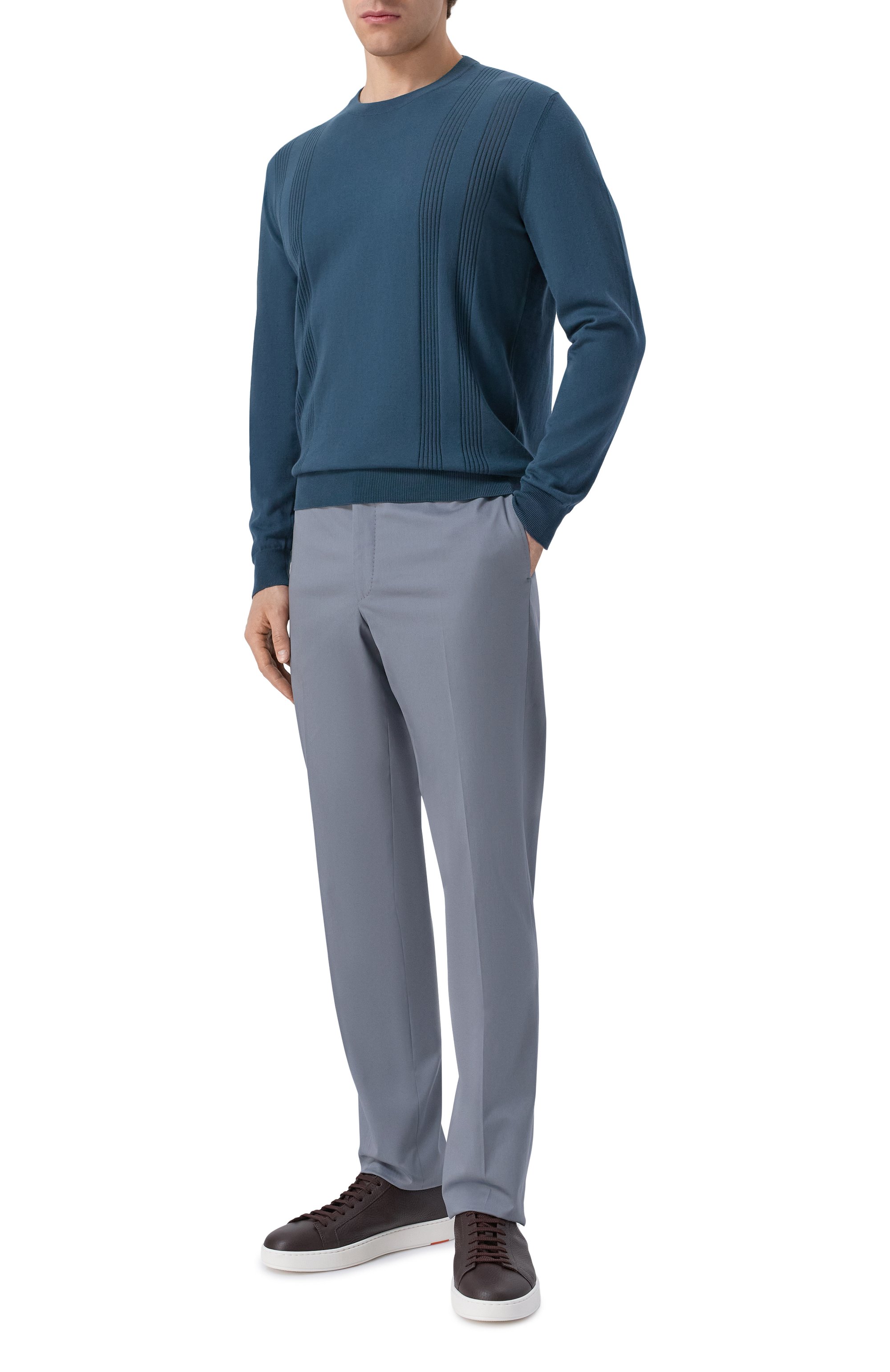 Хлопковый джемпер CORNELIANI темно-бирюзового цвета по цене 58850 руб., арт. 27M58A/2725109, фото 2 Хлопковый джемпер CORNELIANI, арт. 27M58A/2725109, фото 2