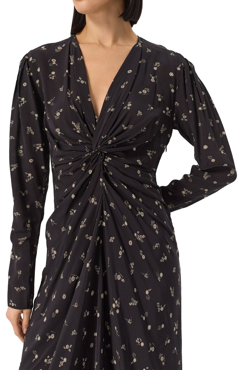 Женское платье из вискозы ISABEL MARANT ETOILE черного цвета, арт. 25PR00726FA/C1J02E | Фото 5 (Материал внешний: Вискоза; Драгоценные камни: Проставлено; Длина Ж (юбки, платья, шорты): Миди; Материал сплава: Проставлено; Рукава: Длинные; Женское Кросс-КТ: Платье-одежда; Случай: Повседневный)