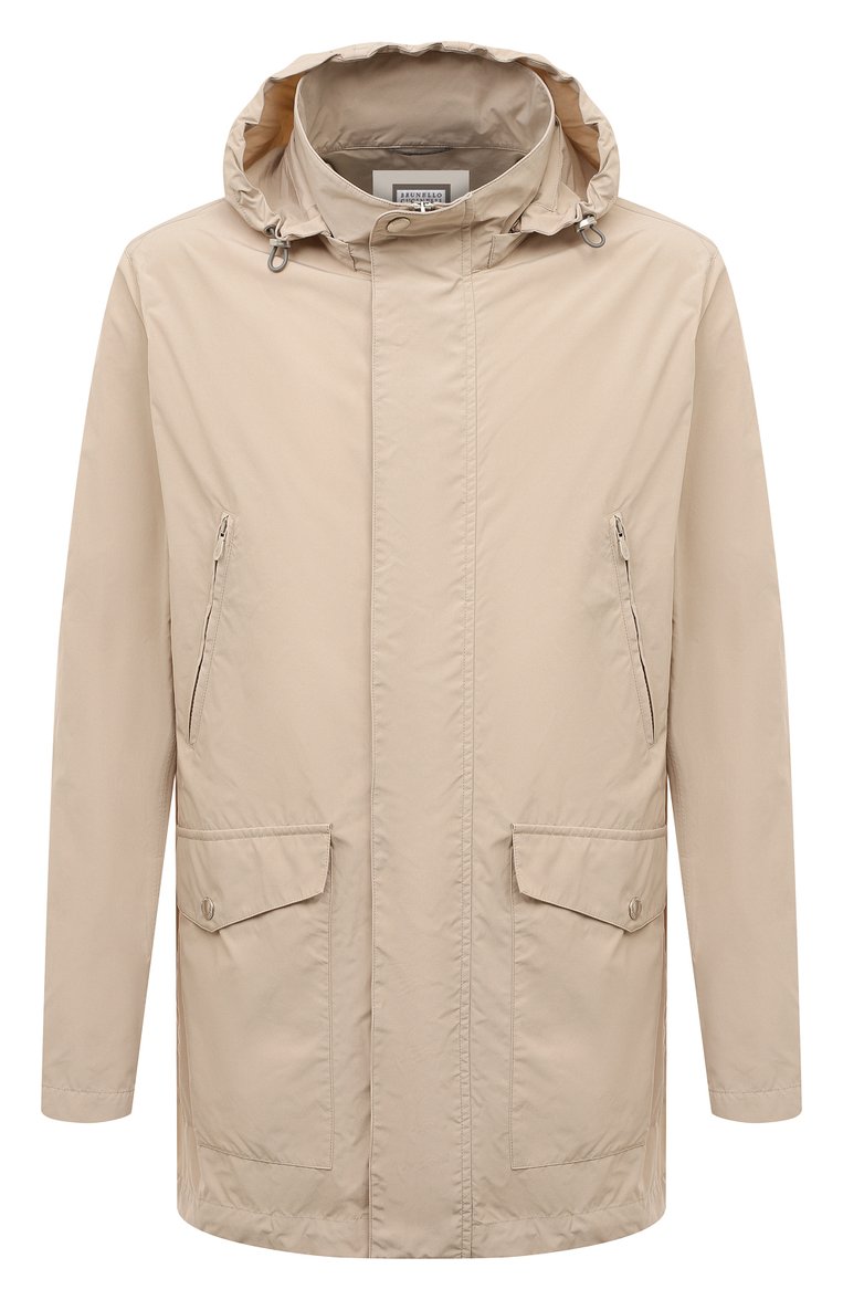 Мужская куртка BRUNELLO CUCINELLI бежевого цвета, арт. MD4796170 | Фото 1 (Рукава: Длинные; Материал внешний: Синтетический материал; Длина (верхняя одежда): До середины бедра; Кросс-КТ: Куртка, Ветровки, Легкие; Стили: Кэжуэл)