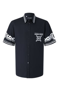 Мужская хлопковая рубашка DOLCE & GABBANA черного цвета, арт. G5LG9T/GI960 | Фото 1 (Материал сплава: Проставлено; Рукава: Короткие; Длина (для топов): Стандартные; Материал внешний: Хлопок; Драгоценные камни: Проставлено; Случай: Повседневный; Воротник: Кент; Принт: С принтом; Стили: Кэжуэл)
