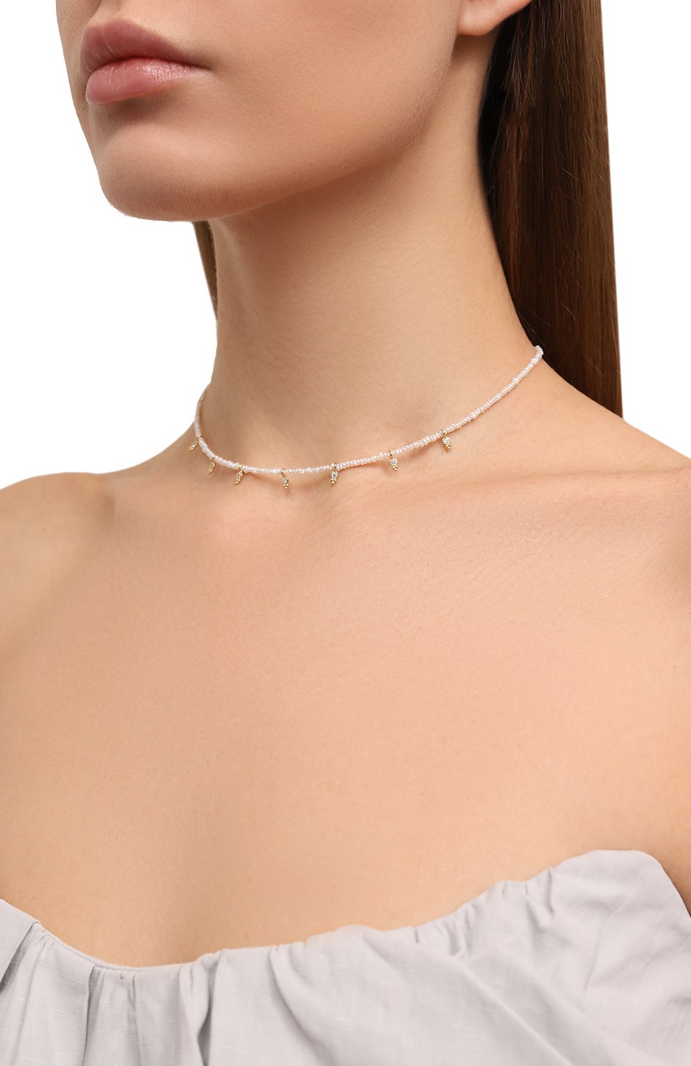 Колье HANKA_IN белого цвета по цене 16550 руб., арт. J0Y-CH-PEB-BIN-0.5M, фото 2 Колье HANKA_IN, арт. J0Y-CH-PEB-BIN-0.5M, фото 2