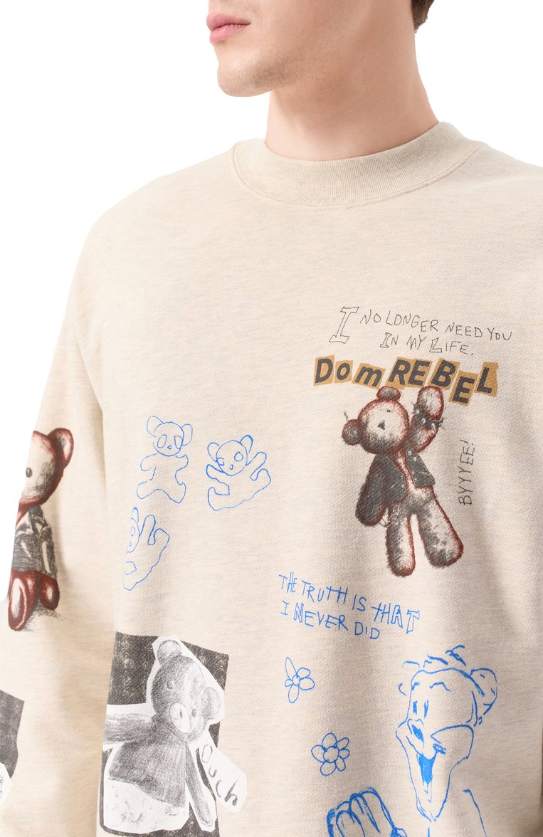 Мужской хлопковый свитшот DOMREBEL бежевого цвета, арт. STUFFY/SWEATSHIRT | Фото 5 (Материал внешний: Хлопок; Длина (для топов): Стандартные; Рукава: Длинные; Стили: Гранж; Принт: С принтом; Мужское Кросс-КТ: свитшот-одежда; Автоматизация ТО: Проставлено; Автоматизация состава: Проставлено; Детали: Без декора)