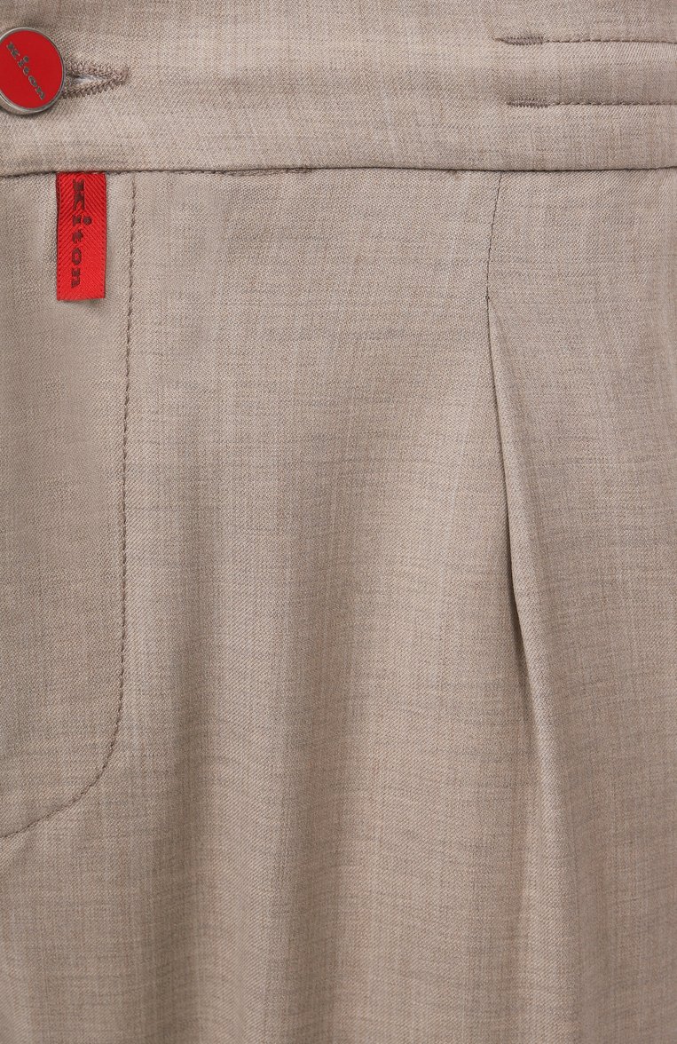Мужские шерстяные брюки KITON бежевого цвета, арт. UP1LACK0630F06 | Фото 6 (Материал внешний: Шерсть; Длина (брюки, джинсы): Стандартные; Случай: Повседневный; Стили: Кэжуэл; Автоматизация ТО: Проставлено; Автоматизация состава: Проставлено)