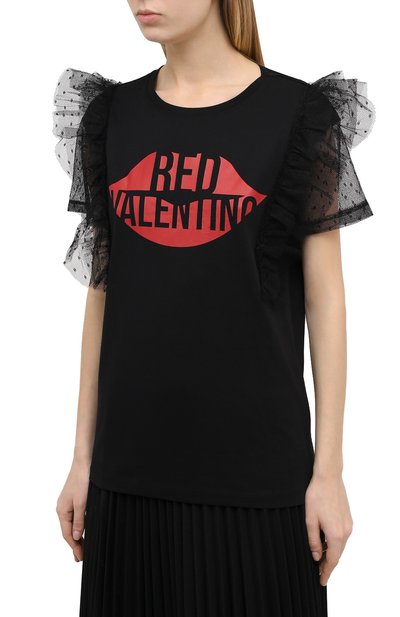 Хлопковая футболка REDVALENTINO черного цвета по цене 21850 руб., арт. UR0MG07S/5K4, фото 3 Хлопковая футболка REDVALENTINO, арт. UR0MG07S/5K4, фото 3