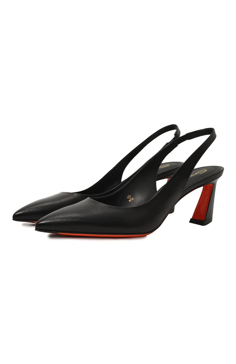 Женские кожаные туфли SANTONI черного цвета, арт. WDFQ70943HI2TSW0N01 | Фото 1 (Материал внутренний: Натуральная кожа; Каблук высота: Средний; Подошва: Плоская; Материал внешний: Натуральная кожа; Женское Кросс-КТ: Слингбэки; Каблук тип: Шпилька)