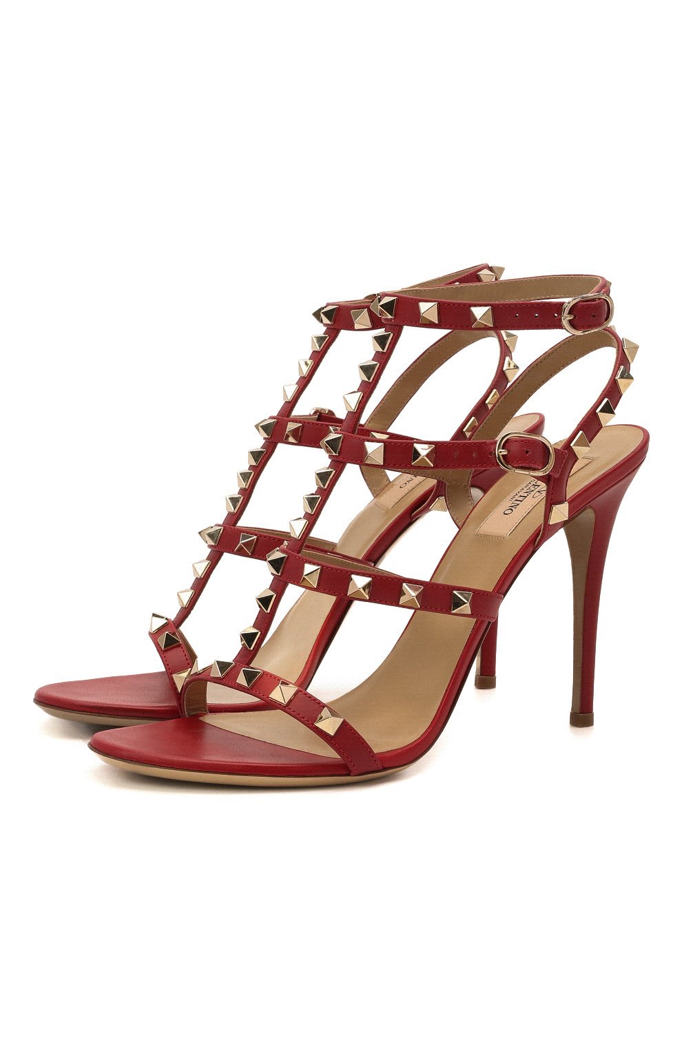 Кожаные босоножки rockstud VALENTINO красного цвета по цене 76850 руб., арт. LW1S0A27/V0D, фото 1 Кожаные босоножки rockstud VALENTINO, арт. LW1S0A27/V0D, фото 1