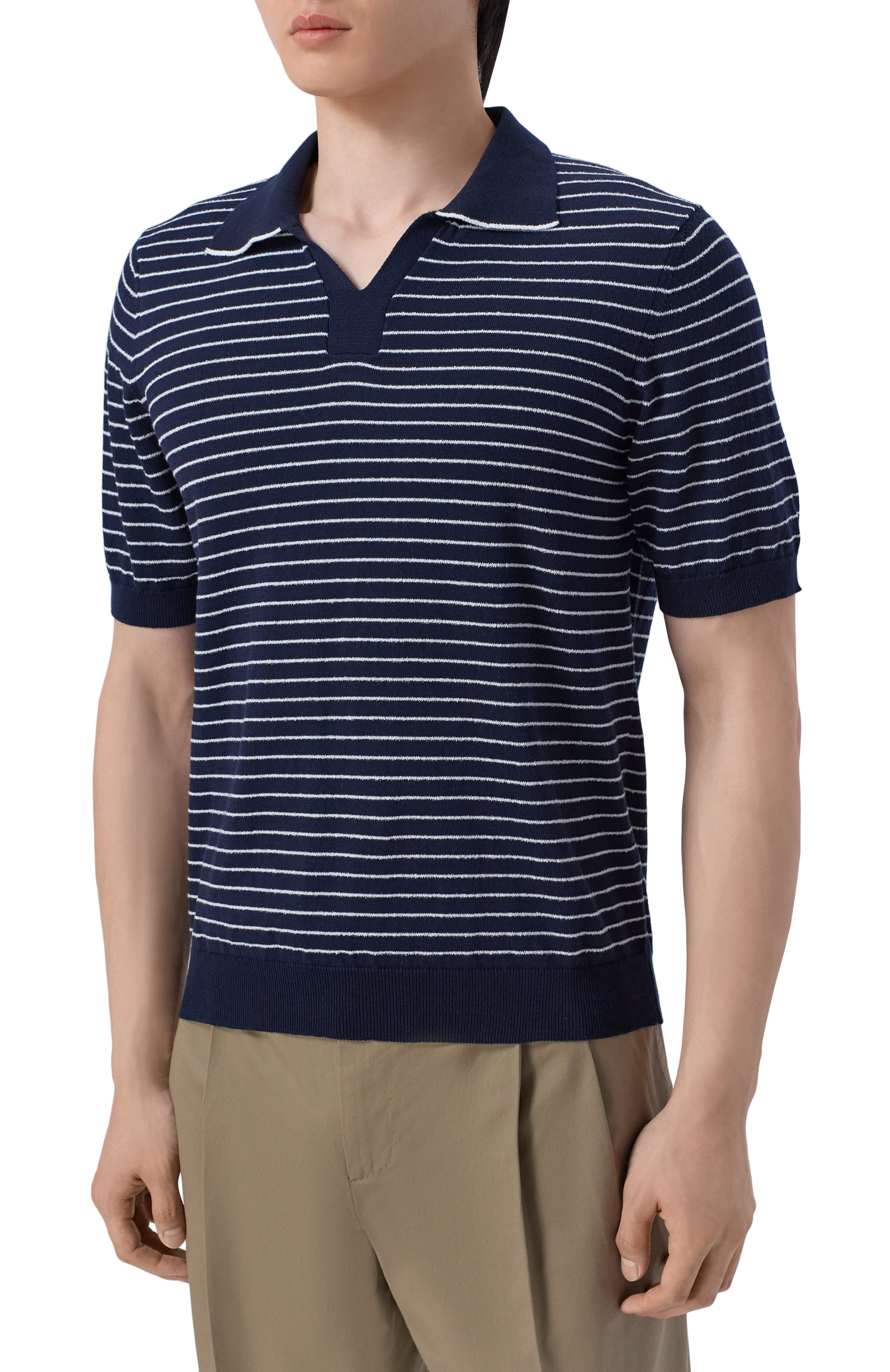 Хлопковое поло ANDREA CAMPAGNA темно-синего цвета по цене 36200 руб., арт. M5426-8029, фото 3 Хлопковое поло ANDREA CAMPAGNA, арт. M5426-8029, фото 3