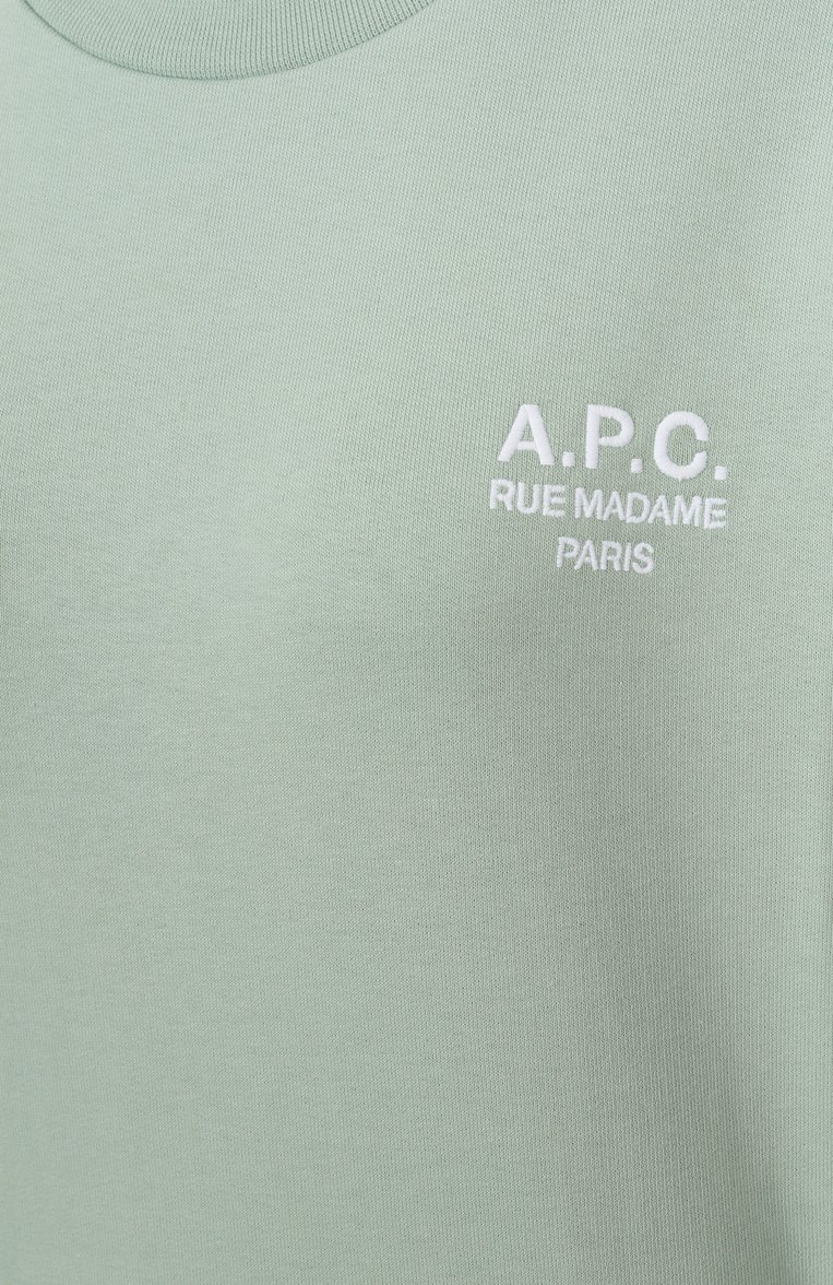 Женский хлопковый свитшот A.P.C. зеленого цвета, арт. C0HBN-F27915 | Фото 6 (Материал внешний: Хлопок; Рукава: Длинные; Длина (для топов): Стандартные; Женское Кросс-КТ: Свитшот-одежда; Стили: Спорт-шик)