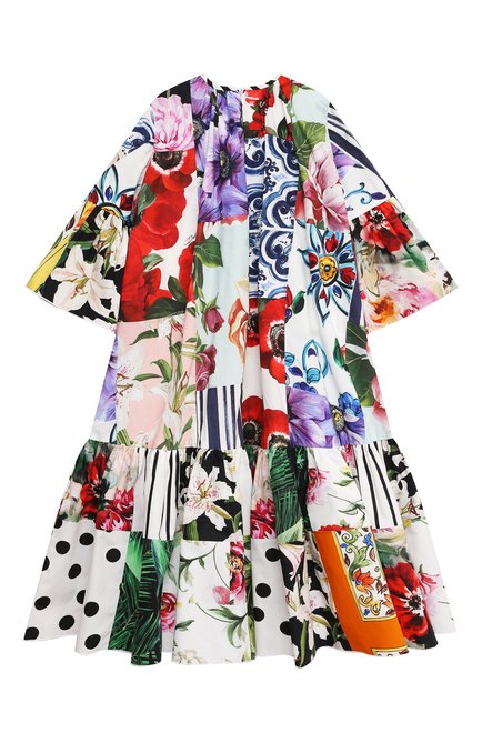 Детское хлопковое платье DOLCE & GABBANA разноцветного цвета, арт. L52DS9/G7YQN/2-6 | Фото 2 (Материал внешний: Хлопок; Материал подклада: Хлопок; Рукава: Длинные; Девочки Кросс-КТ: Платье-одежда; Региональные ограничения белый список (Axapta Mercury): RU; Материал сплава: Проставлено; Драгоценные камни: Проставлено; Ростовка одежда: 2 года | 92 см, 3 года | 98 см, 4 года | 104 см, 5 лет | 110 см, 6 лет | 116 см)