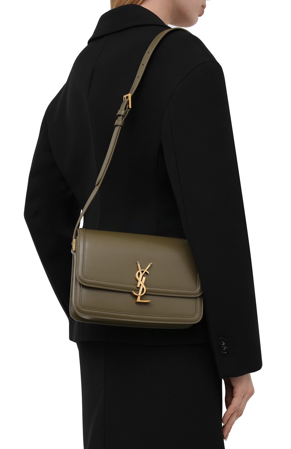 Женская сумка solferino ysl lock SAINT LAURENT хаки цвета, арт. 634305/0SX0W | Фото 2 (Сумки-технические: Сумки через плечо; Материал: Натуральная кожа; Материал сплава: Проставлено; Драгоценные камни: Проставлено; Размер: small)