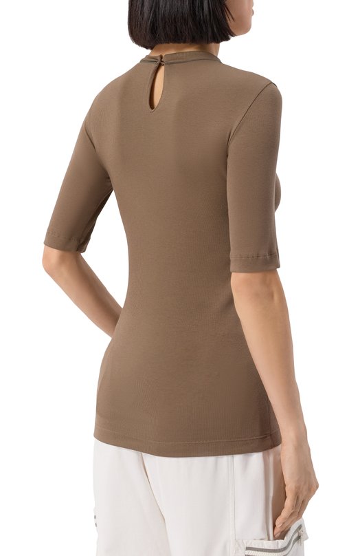 Хлопковый топ Brunello Cucinelli MPT18BD200 Коричневый  MPT18BD200 Фото 4