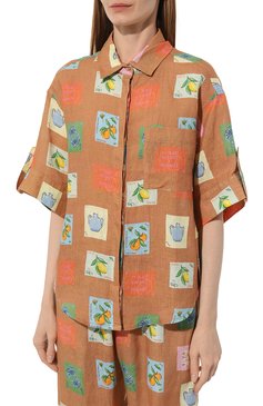 Женский льняная рубашка PALM NOOSA бежевого цвета, арт. MIRAGE SHIRT | Фото 3 (Драгоценные камни: Проставлено; Рукава: 3/4; Материал сплава: Проставлено; Материал внешний: Лен; Длина (для топов): Стандартные; Стили: Кэжуэл; Кросс-КТ: Пляж)