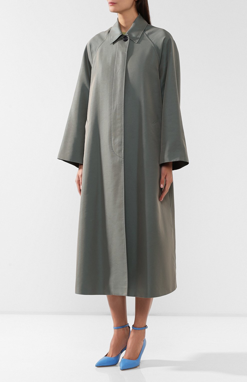 Плащ DRIES VAN NOTEN бирюзового цвета по цене 89950 руб., арт. 192-30239-8366, фото 3 Плащ DRIES VAN NOTEN, арт. 192-30239-8366, фото 3
