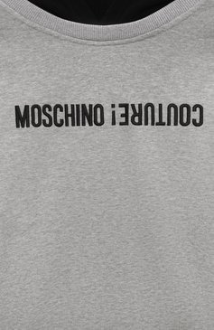 Детский хлопковое худи MOSCHINO серого цвета, арт. HUF08K/LCA61/4-8 | Фото 3 (Материал внешний: Хлопок; Драгоценные камни: Проставлено; Материал сплава: Проставлено; Рукава: Длинные; Мальчики Кросс-КТ: Худи-одежда; Ростовка одежда: 10 - 11 лет | 140 - 146см, 12 лет | 152 см, 6 лет | 116 см, 8 лет | 128 см)