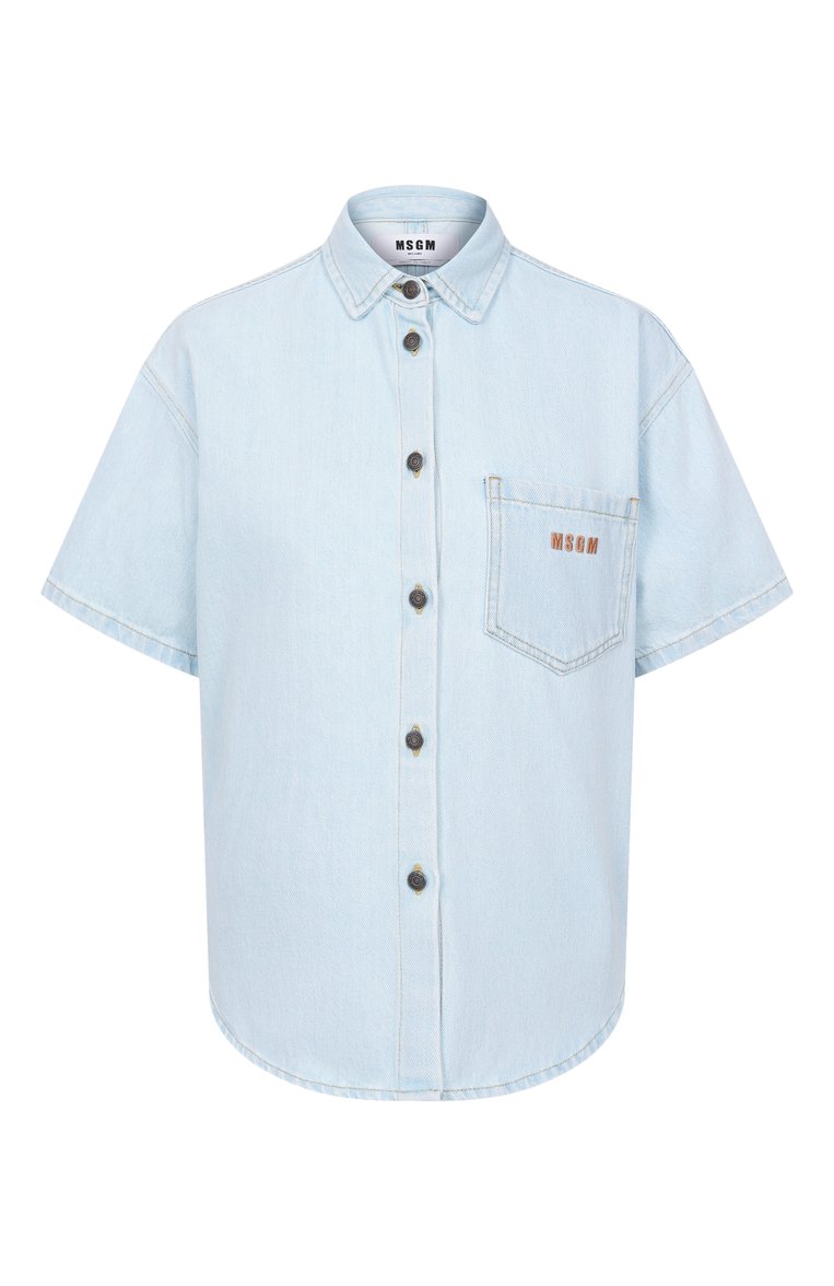 Женская джинсовая рубашка MSGM голубого цвета, арт. 3842MDE230L 257238/257238 | Фото 1 (Автоматизация состава: Проставлено; Рукава: Короткие; Длина (для топов): Стандартные; Автоматизация ТО: Проставлено; Материал внешний: Хлопок, Деним; Кросс-КТ: Деним; Стили: Кэжуэл; Женское Кросс-КТ: Рубашка-одежда; Принт: Без принта)