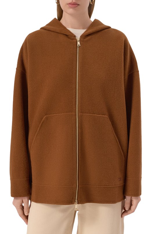 Полупальто из шерсти и кашемира Max Mara ETUANIA Коричневый  ETUANIA Фото 3