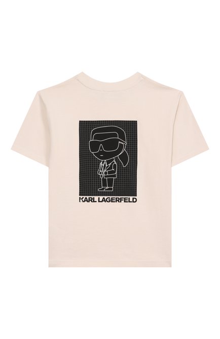 Детская хлопковая футболка KARL LAGERFELD KIDS кремвого цвета, арт. Z30440 | Фото 2 (Драгоценные камни: Проставлено; Рукава: Короткие; Материал внешний: Хлопок; Материал сплава: Проставлено)