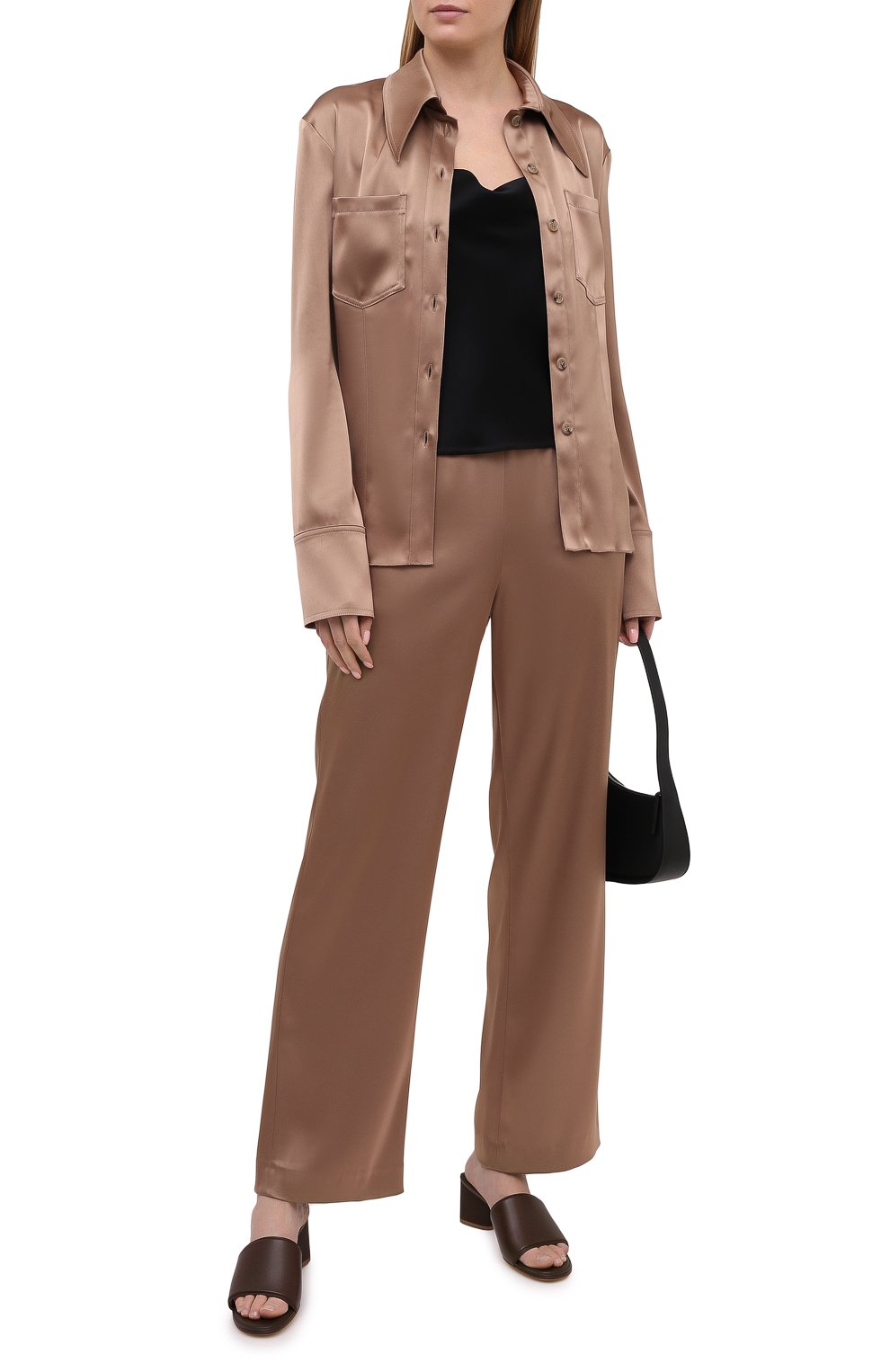 Атласная рубашка NANUSHKA темно-бежевого цвета по цене 45500 руб., арт. TIPPI_SANDST0NE_SLIP SATIN, фото 2 Атласная рубашка NANUSHKA, арт. TIPPI_SANDST0NE_SLIP SATIN, фото 2