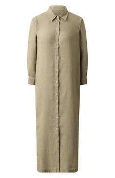 Женское льняное платье 120% LINO зеленого цвета, арт. 32ALIW4759/000B317 | Фото 1 (Длина Ж (юбки, платья, шорты): Миди; Материал внешний: Лен; Материал сплава: Проставлено; Драгоценные камни: Проставлено; Рукава: Длинные; Женское Кросс-КТ: Платье-пляжная одежда; Стили: Кэжуэл)